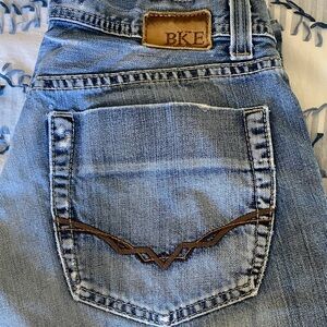 BKE Men's Blue Denim Jeans with Brown Stitching